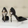 Sandals 2023 Women 9.5cm High Heels Sequins Glitter Bling Carved Flower Metal Pumps Stripper Wedding Bridal Shoes