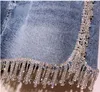 Jeans femme Sexy Wimen strass frangé taille haute forage Denim Shorts diamants glands pantalon Chic cristal pantalon court