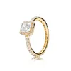 18K Rose Gold Square Square Farkle Halo Ring لـ Pandora Crystal Diamond Wedding Rings مصمم مجوهرات للمجوهرات للنساء الفتيات الرفاهية خاتم الحب مع مربع أصلي بالجملة