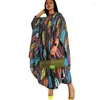 Roupa étnica Muçulmana RobeSexy Casual Vestido Longo Solto Vestidos Africanos Para Mulheres Tamanho Único Manga Morcego Estampado Preto 2023 Verão