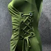 Vêtements de scène robe de danse latine adultes Salsa Rumba Cha Samba vêtements de danse femmes vert à manches longues sangle irrégulière pratique DN4513