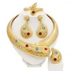 Collar Pendientes Conjunto Dubai Mujer Chapado en oro Joyería Colorida Piedra artificial Colgante de lujo Boda Banquete Fiesta Regalo Diseño italiano