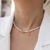 Collane di perline Nuova moda Lettera iniziale Collana con pendente a cuore Donna Semplice 3mm Perla d'imitazione per regalo di gioielli 230613