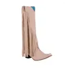 Buty Chunky Obcase Ethnic Style Fringed Western Plus Size Wyszyk-On Women Mid-Calf Nubuck Cowboy Kowboj