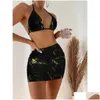 Femmes Maillots De Bain Femmes 2023 Maillot De Bain Vent Pierre Trois Pièces Ensemble Bikini Bot Jupe Courte Split Plage Er Robes Drop Delivery Vêtements Dh4Dt