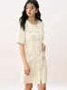 Grundläggande avslappnade klänningar maje kortärmad klänning med ett midjeband för en bantning utseende