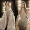 Glamorous Mermaid Wedding Dresses Jewel Draped Shining Sequined Beaded Pearl Front Split Slim Court Gown Custom Made Plus Size Ves280f