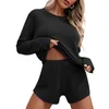 Survêtements pour femmes Femmes Pyjamas tricotés Costume Haut à manches longues et shorts avec tenue décontractée Sports Loose Comfy Loungewear