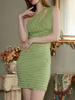 Abiti casual Gonna tubino sexy Donna monospalla Slim Fit Wrap Hip Dress Fold Colore verde senza maniche Short Beach Vacation Clothes