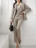 QNPQYX New Korean Fashion Women Blazer 3 Pcs Vintage Long Sleeve Suit Jackets Vest and Straight Pants Suit Female Chic Business Outfits