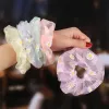 organza الشعر scrunchies المرأة منقوشة scrunchie عصابات الشعر مرنة الفتيات ملابس الرأس المطاطية رابطات الشعر الشفافة حامل ذيل حصان