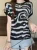 T-shirts pour femmes M-4XLCasual Zebra Leopard Pattern Knitwear Loose Short Sleeve Top 2023 Summer Fashion Clothing