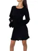カジュアルドレスnufiwi女性y2kニットショートドレスフリル裾かわいいボディコンタイアップミニセクシーなシーアーカバーサンドレス（fライトブルー