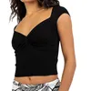 Kvinnors T-skjortor Kvinnor Y2K Ribbed Crop Tops Summer Twist Knot Front Kort ärmar Skinny T-shirt Sexig Slim Base Shirt som går ut Streetwear