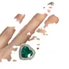 Cluster Ringe Mode Weibliche Ring 925 Sterling Silber Liebe Herzförmige Nachahmung Grüner Turmalin Für Frauen Verlobung Schmuck Mädchen Geschenk