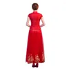 Abbigliamento etnico Cinese tradizionale Qipao Modello pavone Matrimonio classico Abito rosso lungo elegante Cheongsam orientale