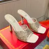 Rene Caovilla Crystal Slippers Rhinestones Open-Toe Mules Slides Sandals Heels On Stileetto Heel Shoes女性デザイナーレザーアウトソール女性デザイナーシューズ