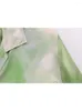 Kvinnors blusar Kvinnor 2023 Spring Silk Tie-Dyed Shirt Casual Fashion Chic Lapel Långärmficka en enda bröstbyxor Mujer Mujer