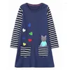 Girl Dresses Jumping Meters 4-8T Dog Embroidery Children's Princess Girls Striped Animals Long Sleeve Autumn Kids Birthday Dress