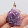 Pendant Necklaces Natural Stone Purple Green Quartz Copper Wire Wrapped Irregular Crystal Bud Pendants For Jewelry Marking