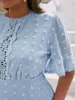 Plus Size Dresses Cut Out Swiss Dot Short Sleeve Midi Dress Women's Elegant Ruffle Hem