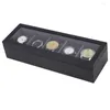 Watch Boxes 5 Grids MaBlack Wood Watches Display With Grey Plush Liner Box Jewelry Case Organizer Holder