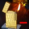 Metal Oblique Pipe Lighter Cigarette Cigar Lighter Creative Butane Gas Lighter uppblåst Open Fire Wheel Square Tändare Gadgets