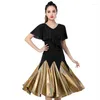 Scene Wear Latin Dance Stretchy Dress Salsa Samba Girls Fringes Costume Half Sleeve Competition Dresses Women Satin kjol Performance