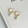 Stud Earrings Mothers' Gift 18K Gold Authentic 925 Sterling Silver Braid Roped Circle &Freshwater Baroque Pearl JEWELRY TLE2159