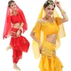 Bühnenkleidung, 4 Stück/Set, Bauchtanz-Kostüm, Bollywood-Kleid, Bauchtanz-Frauen, tanzende Zigeunerkostüme, Tribal