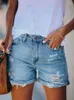 Kvinnors jeans vanliga midja hål gata casual stil verkar smal slitna denim krullade tvättbara shorts för kvinnor mode breda benbyxor