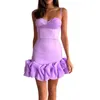 Casual Dresses Womens Spaghetti Strap Dress Sleeveless Ruched Bodycon Ruffle Hem Mini Graduation Party Sundress (Purple Large)