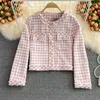 Kvinnorjackor 2023 Autumn Winter Small Fragrance Tweed Jacket Coat Women Streetwear Plaid Woolen Short Crop Top Female Vintage Outwear