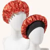 Beanies 2Pcs Silk Bonnet For Sleeping Casual Light And Simple All-match Printing Soft Elastic Band Curly Hair Ladies Night