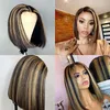 Short Bob Highlight Honey Blonde Lace Front Human Hair Wigs Virgin Glueless 360 Frontal Wig Pre Plucked With Baby