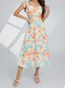 Casual Dresses Women Floral Long Dress Summer Tie-up Spaghetti Strap A-line Bohemian Chic Retro Fairycore Y2K Clothes