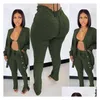 Women'S Two Piece Pants Designers Women Clothes 2021 Autumn And Winter Fashion Wool Coat Knotted Tight Split Underwear Three Suit Dr Dh1Ts