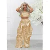 Women's Two Piece Pants Summer Women's Fashion Outfits Gold Stamping Crop Top And Hip Hop Nightclub Peice Sets Women Streetwear Suit