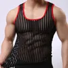 Heren tanktops heren patchwork mesh vest nachtclub sexy transparant doorzichtige vierkante kraag mannen mode bandjes mouwloze hemdjes