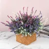 Fleurs décoratives Maison Faux Flocage Artificiel 5 Fourches Lavande Épis De Blé Bouquet Violet Extérieur Anti-UV Non-fading Plastic Plant Garden