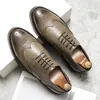Men Brogue British Casual Dress Shoes Male Gentleman PU Leather Footwear Semi-Formal Men Loafers Thick Sole Party Zapatos Hombre