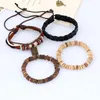 Pulseras con dijes, conjunto Retro Simple, pulsera de cuero para hombres, cuero de vaca tejido, cáscara de coco, cuerda para hombres, joyería genuina