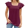 Camicette da donna T-shirt da donna Top 2023 Estate Tinta unita Colletto quadrato Maniche a foglia di loto T-shirt casual pieghettate giornaliere Abbigliamento Y2K