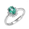 Cluster-Ringe aus Silber für Damen, edler Schmuck, natürlicher 7 5 mm Topas grüner ovaler Edelstein, luxuriöser Vintage-Ring, weiß vergoldet, R-TO001