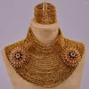 Necklace Earrings Set Fashion African Jewelry Golden Brown 25 Layers 4mm Crystal Bead 25LC07