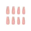 Faux Ongles Rose Longue Ligne Imprimé Couverture Complète Carré Faux Artificiel Pour L'approvisionnement Professionnel De Salon D'art D'ongle