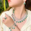 Collier boucles d'oreilles ensemble BeaQueen 4 pièces mariage de luxe bijoux de mariée travail lourd Zircon cubique vert et bijoux pour dames JS302