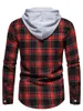 Men's Casual Shirts Stylish Plaid Brushed Long Sleeve Button Up Hoodie