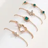Ссылка браслетов моды зеленый хрустальная бабочка для сердца набор для женщин винтажный золотой цвет геометрические украшения аксессуары