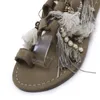 Women Sandals Koovan s Pearl Tassel Female Ethnic Cross Straps Flat bottomed on Holiday by the Sea Beach Shoes Tael Cro Strap Shoe